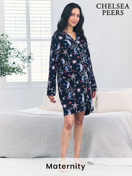 Chelsea Peers Blue Maternity Cotton Mystic Moon Print Nightshirt (W93423) | €48