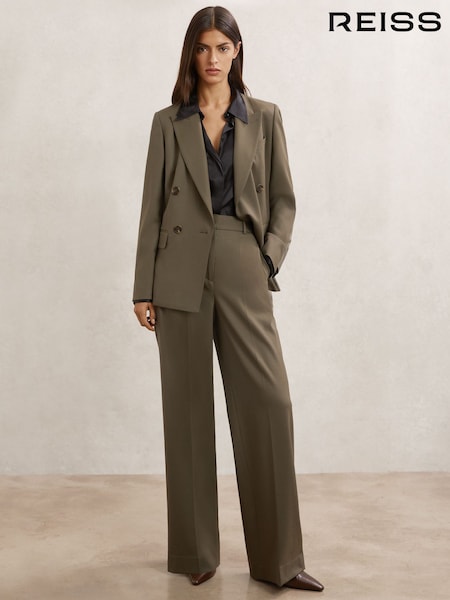 Reiss Green Solene Wool-Blend Double-Breasted Suit Blazer (W93443) | €350
