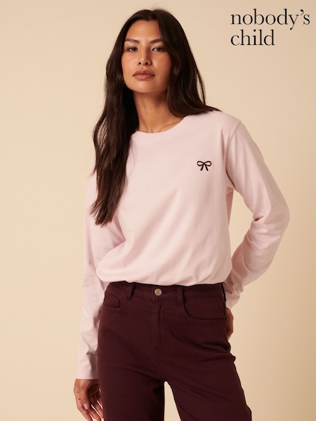 Nobodys Child Pink Wide Long Sleeve Embroidered T-Shirt (W93463) | R$ 375