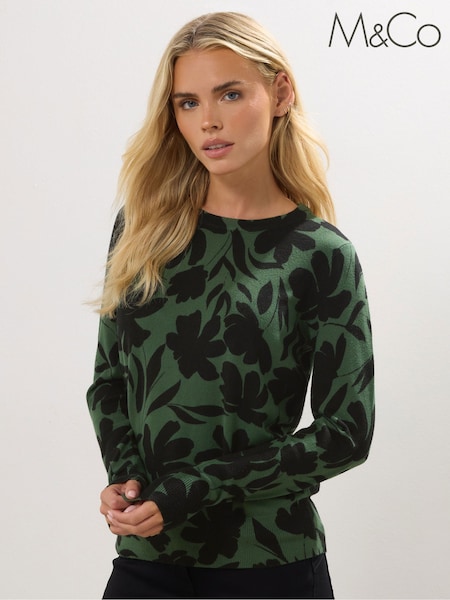 M&Co Petite Silhouette Floral Print Crew Neck Jumper (W93489) | R$ 325