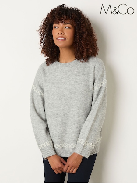 M&Co Grey Blanket Stitch Jumper (W93515) | €42