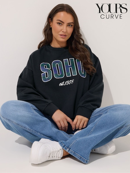 Yours Curve Black Crew Neck Sweatshirt (W93521) | R$ 265