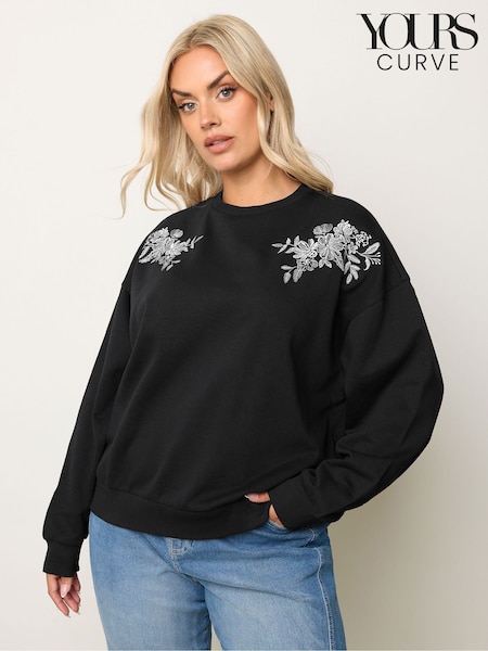 Preto - Yours Curve Embroidered Sweatshirt (W93529) | R$ 285