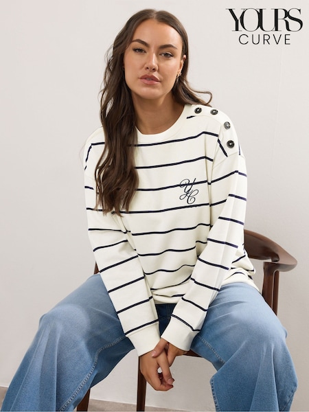Yours Curve Cream Stripe Crew Neck Sweatshirt (W93537) | €41