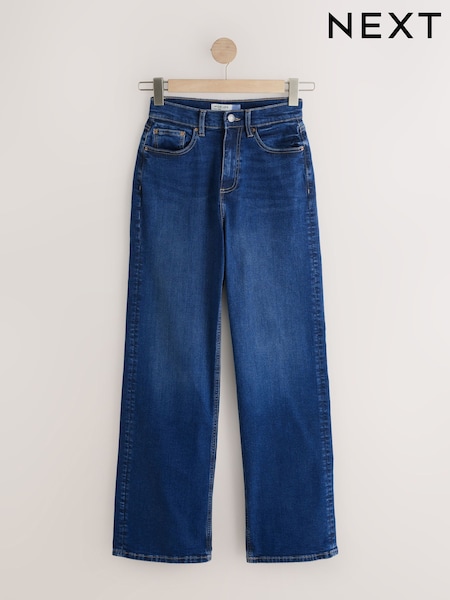 Mid Blue - High Rise Stretch Wide Leg Jeans