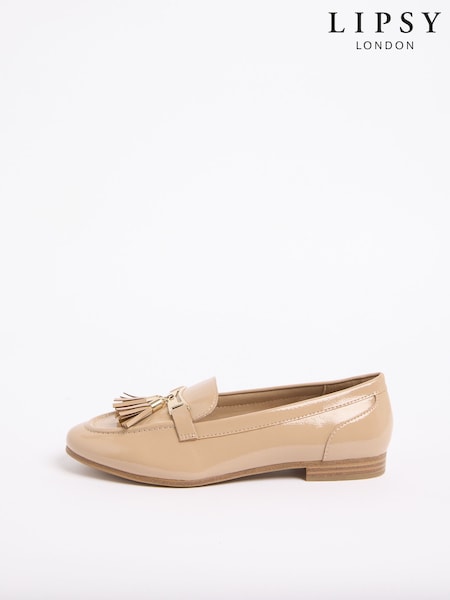Lipsy Nude Standard Fit Almond Toe Tassel Workwear Loafers (W93767) | $78
