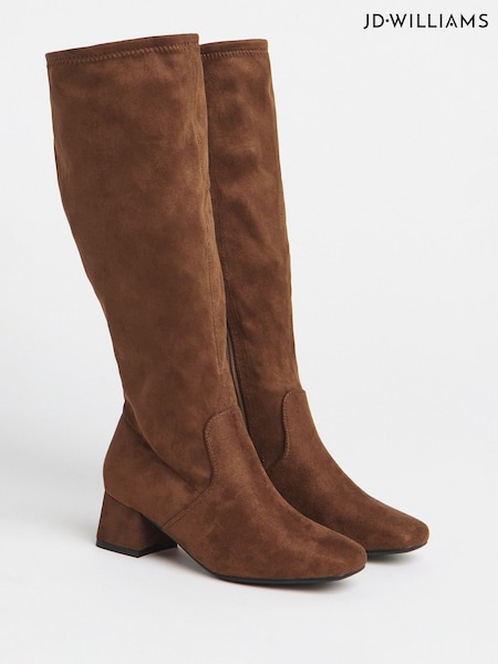 JD Williams Brown Extra Wide Fit Low Block Heel Knee High Sock Boots In Standard Calf (W93789) | €89