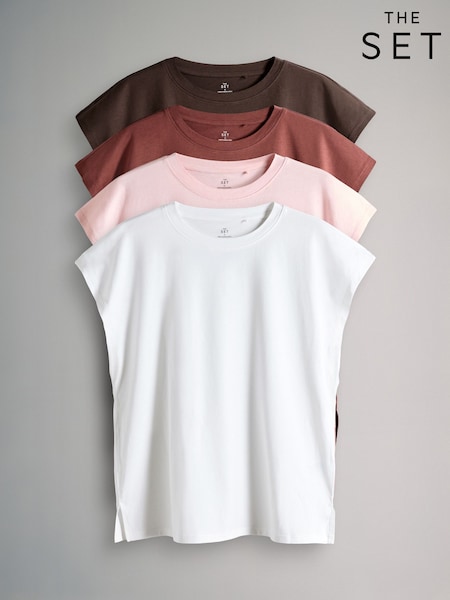 The Set 4 Pack Grown On Sleeve T-Shirt Chocolate Brown/Pinks/White (W93887) | AED116