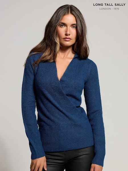 Long Tall Sally Blue Knitted Wrap Jumper (W93996) | €48