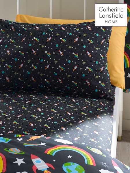 Catherine Lansfield Black Rainbow Rockets Fitted Sheet (W94020) | €16 - €18