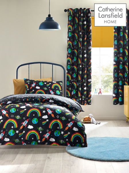 Catherine Lansfield Black Rainbow Rockets Reversible Duvet Cover Set (W94038) | OMR8 - OMR13