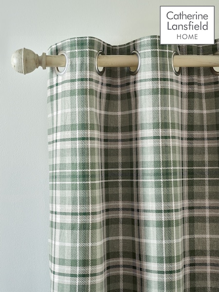 Catherine Lansfield Green Cullen Thermal Check Brushed Eyelet Curtains (W94039) | €34 - €85