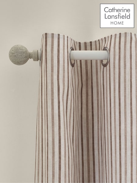 Catherine Lansfield Natural Logan Stripe Lined Eyelet Curtains (W94040) | €27 - €68