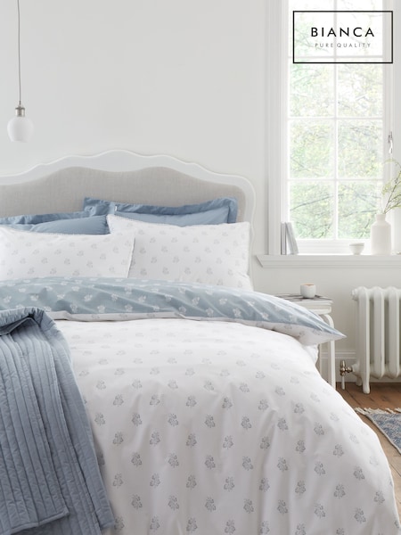 Bianca White Blue Esme Floral Print Reversible Duvet Cover Set (W94045) | €40 - €78
