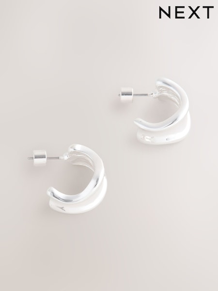 Silver Tone Wide Small Hoop Earrings (W94121) | €11