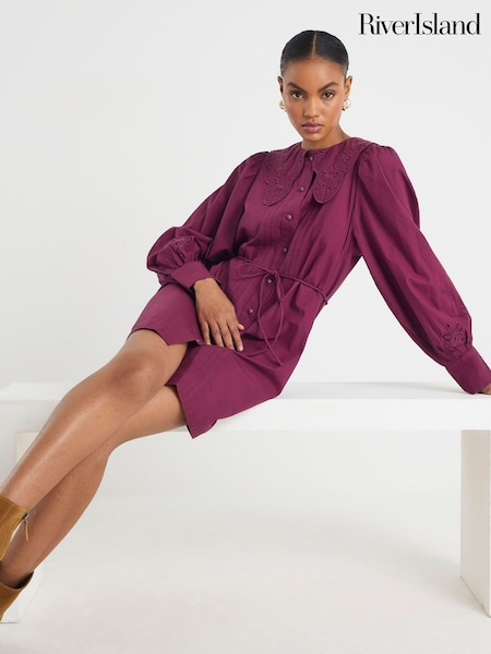 River Island Red Collar Mini Shirt Dress (W94177) | €69