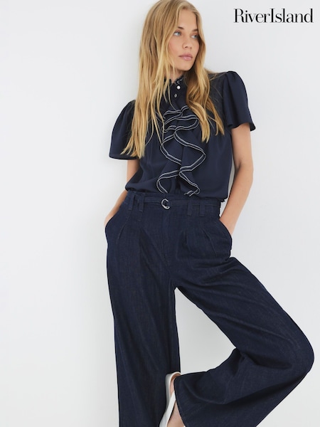 River Island Blue Angel Sleeve Ruffle Shirt (W94183) | AED245
