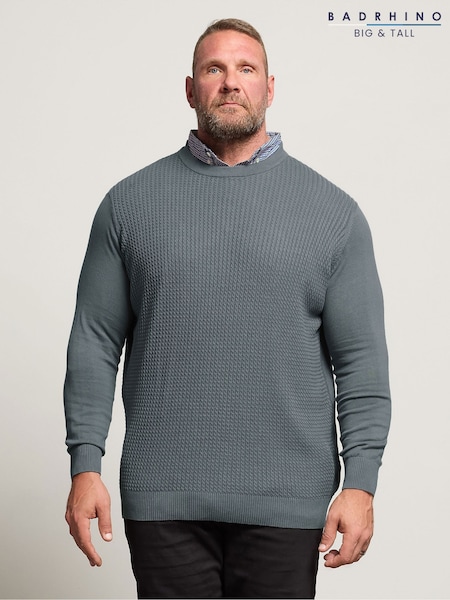 BadRhino Big & Tall Blue Cable Mockshirt Knitted Jumper (W94203) | €45