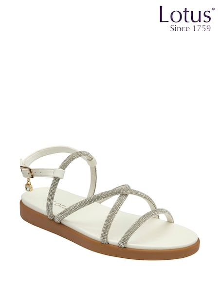 Lotus White Diamante Wedge Sandals (W94214) | €58
