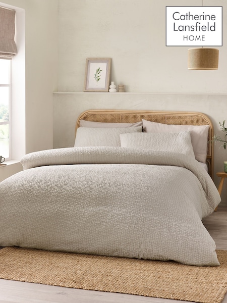 Catherine Lansfield Natural Crinkle Seersucker Duvet Cover Set (W94244) | OMR14 - OMR25