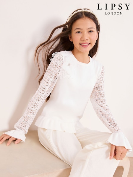 Lipsy Knit Peplum Lace Occasion Jumper (5-16yrs) (W94289) | 194 LEI - 253 LEI