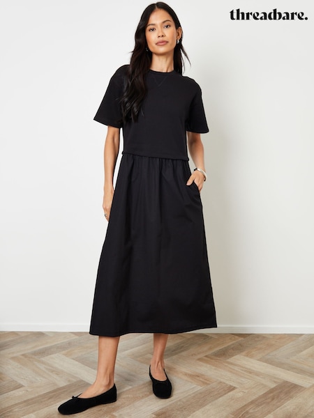 Threadbare Black 2-in-1 Sweat Dress with Poplin Skirt (W94331) | €45