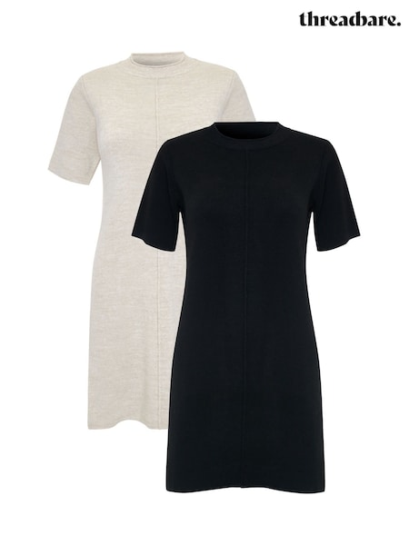 Threadbare Black Short Sleeve Knitted Mini Dresses 2 Pack (W94341) | €60