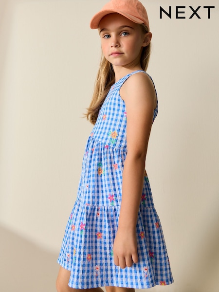 Blue Gingham Strappy Crinkle Summer Dress (3-16yrs) (W94388) | AED46 - AED71