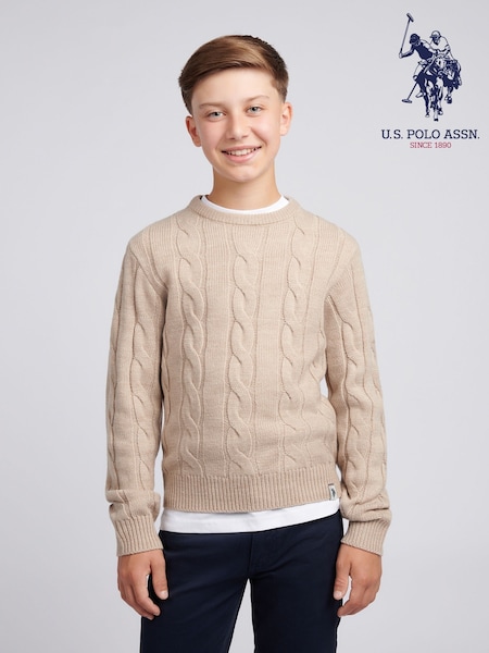 U.S. Polo Assn. Natural Boys Cable Knit Crew Jumper (W94498) | 223 QAR - 267 QAR