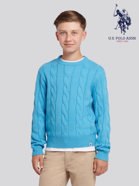 U.S. Polo Assn. Heritage Blue Boys Cable Knit Crew Jumper (W94508) | AED262 - AED314