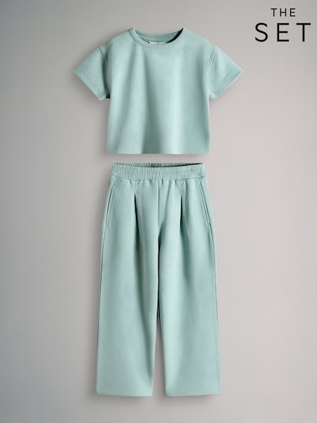 أزرق على أخضر أزرق - The Set Interlock Cropped Short Sleeve T-Shirt and Wide Leg Joggers Set (W94620) | ‏111 د.إ.‏ - ‏ 122‏ د.إ.