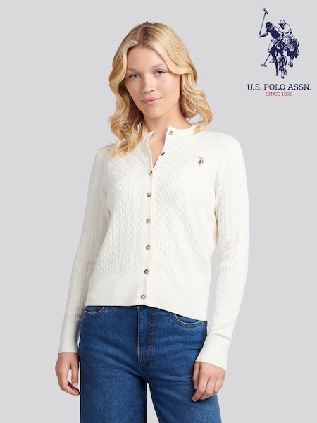 U.S. Polo Assn. White Fine Cable Knit Cardigan (W94683) | €93