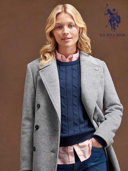 U.S. Polo Assn. Grey Wool Blend Double Breasted Coat (W94697) | €191