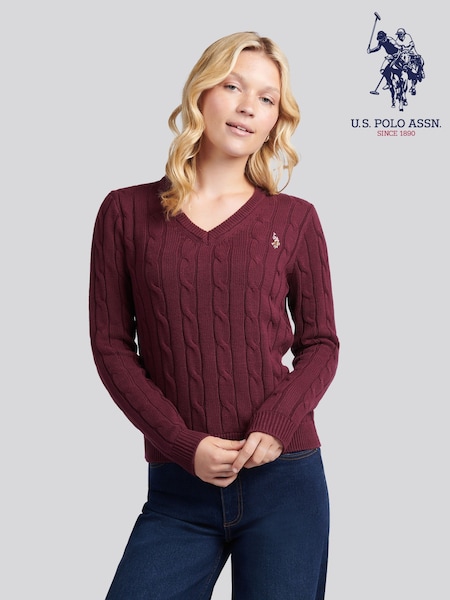 U.S. Polo Assn. Brown V-Neck Cable Jumper (W94698) | AED349
