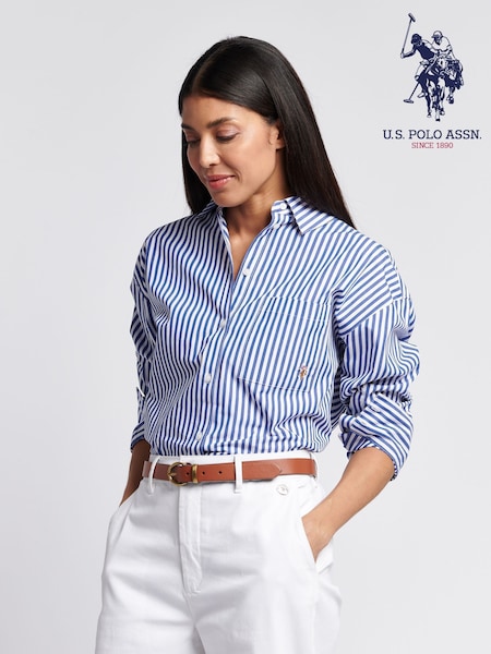 U.S. Polo Assn. Blue Cotton Poplin Loose Fit Stripe Shirt (W94702) | R$ 640