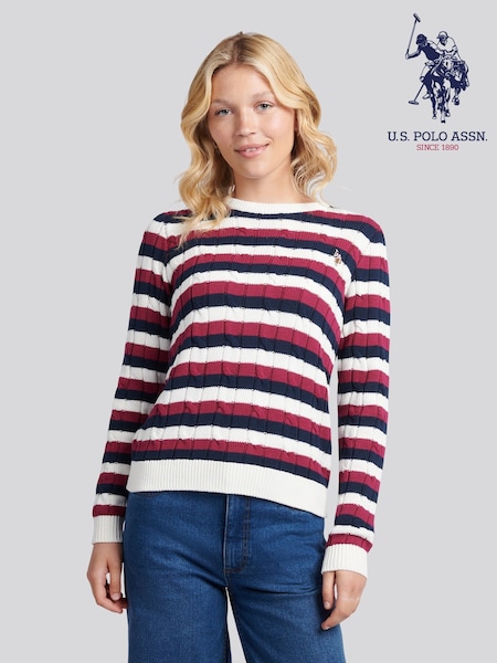 U.S. Polo Assn. Purple Stripe Crew Neck Cable Jumper (W94715) | €83