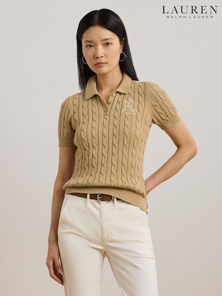 Maro - Tricou polo Lauren Ralph Lauren Natrissa cu logo brodat și tricotaj cu torsade (W94718) | 1,184 LEI
