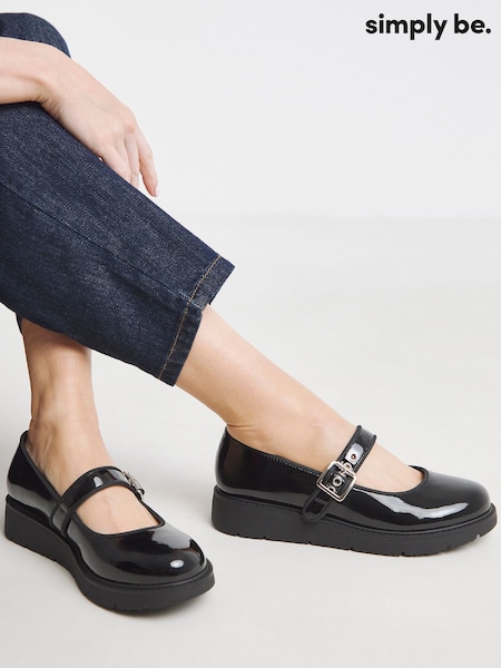 Simply Be Black Extra Wide Fit Chunky Mary Jane Shoe (W94719) | €53