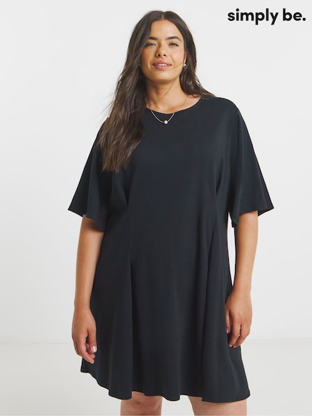 Simply Be Black Cinched Waist Jersey T-shirt Dress (W94725) | 134 QAR
