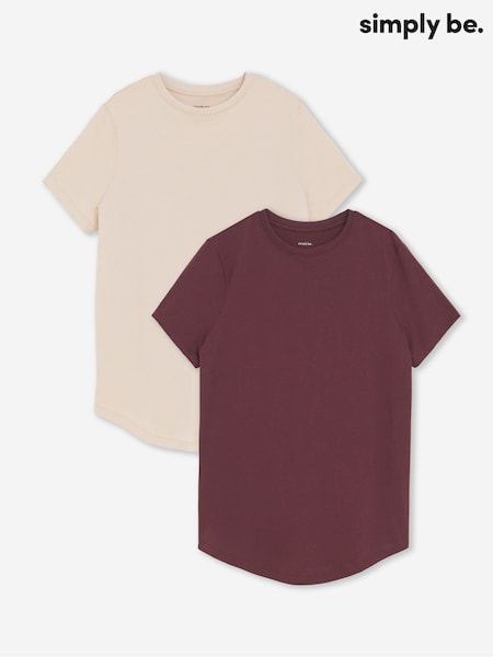 Simply Be Red 2 Pack Curved Hem Longline T-Shirts (W94728) | 119 QAR