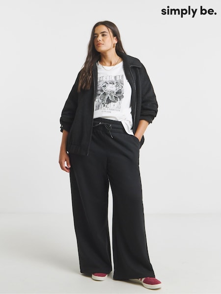 Simply Be Black Tie Waist Wide Leg Joggers (W94733) | €42