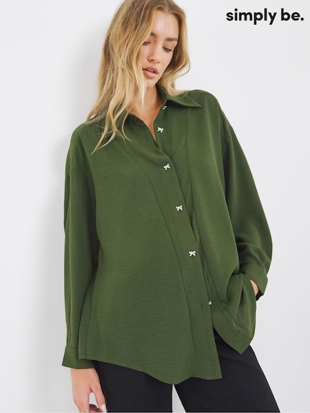 Simply Be Green Bow Button Detail Shirt (W94734) | €48
