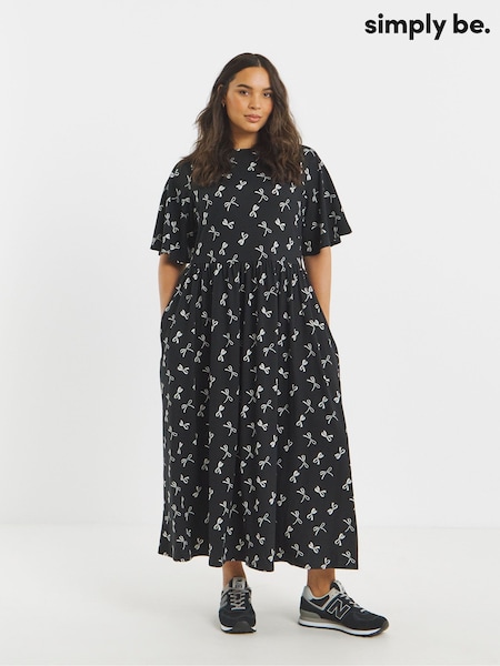 Simply Be Black Supersoft Jersey Boat Neck Pocket Midi Dress (W94740) | €42