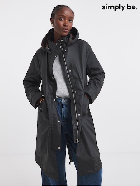 Simply Be Black Double Pocket Detail Rubberised Coat (W94742) | €105