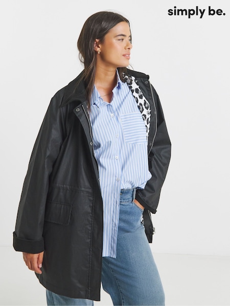 Simply Be Black Waxed Finish Cord Collar Workwear Jacket (W94744) | €93
