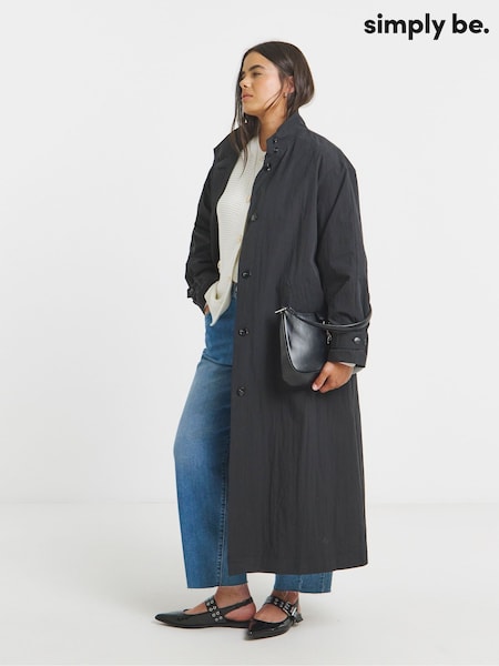Simply Be Black Funel Neck Longline Tech Parka (W94755) | 386 QAR