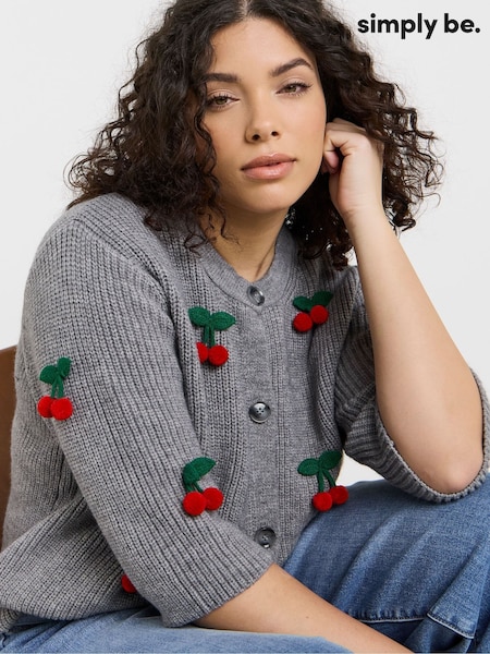 Simply Be Grey Short Sleeve Cherry Cardigan (W94764) | €46