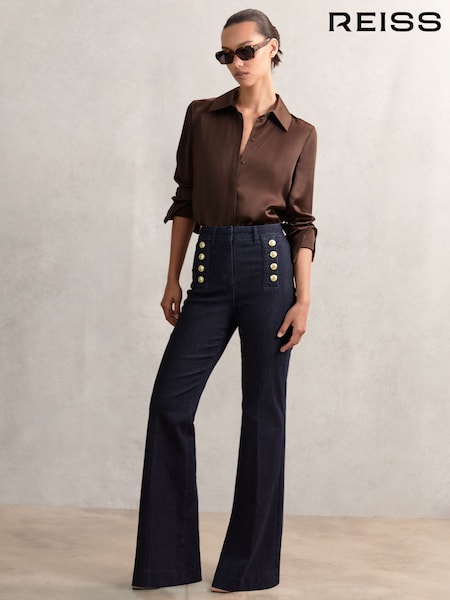 Reiss Athena Button-Detail High-Rise Flared Jeans (W94797) | R$ 1.680