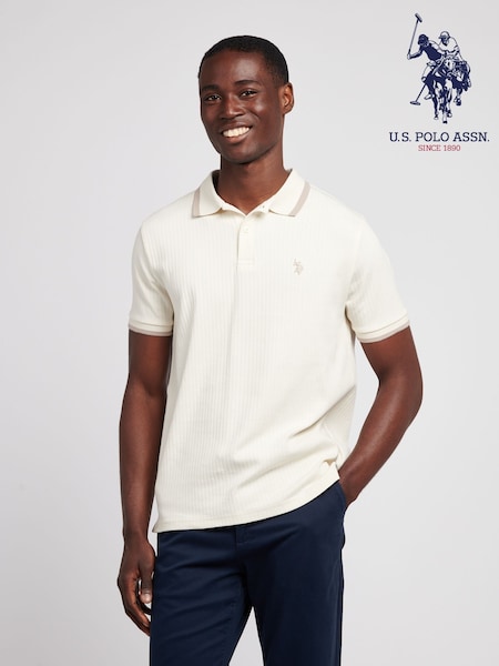 U.S. Polo Assn. White Mens Rib Texture Polo Shirt (W94827) | 297 QAR