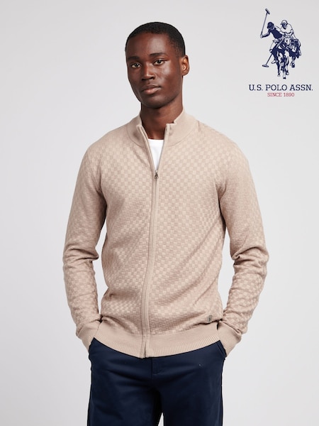 U.S. Polo Assn. Natural Mens Smart Checkerboard Zip Through Funnel Cardigan (W94832) | €99